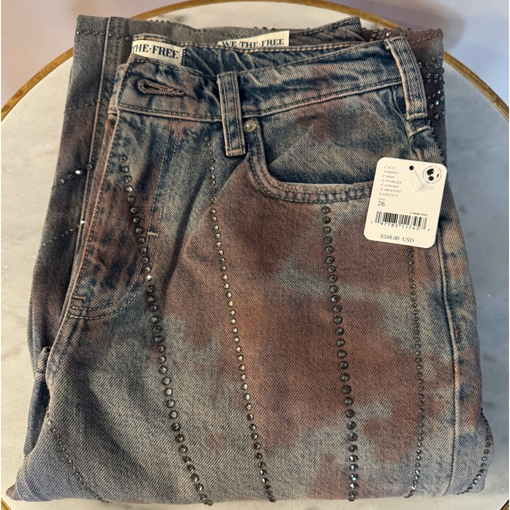 Free People Aurora Embellished Mid Rise Jean